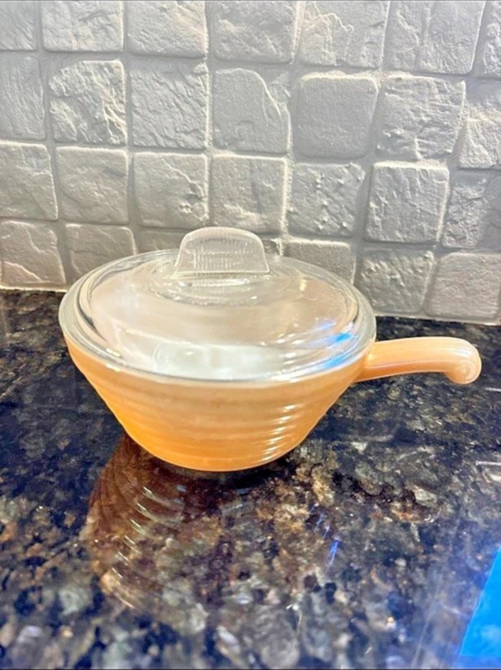 Fire-King Peach Lustre Beehive Handled Soup Bowl / Individual Casserole with Lid